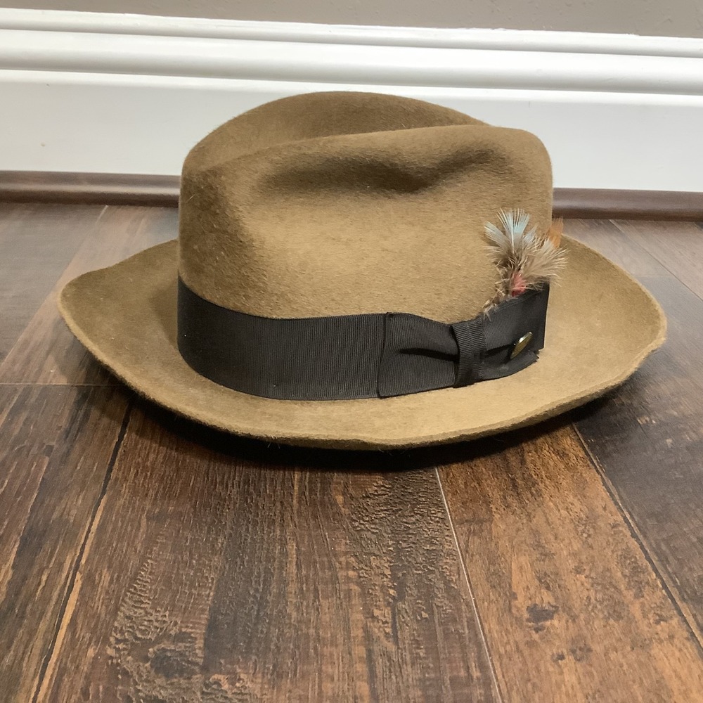 Stetson Sovereign Firenze Fedor Hat Tawny Brown Felt Feather 6 7/8